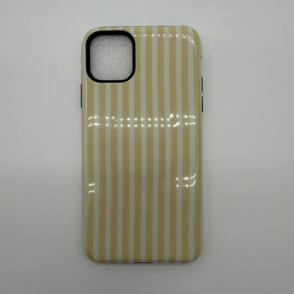 Yellow White Striped Glossy Lightweight Hard Patterned Case for iPhone 15
